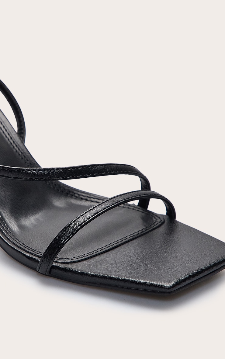 Black Asymmetric Square Toe Heeled Sandals image 5