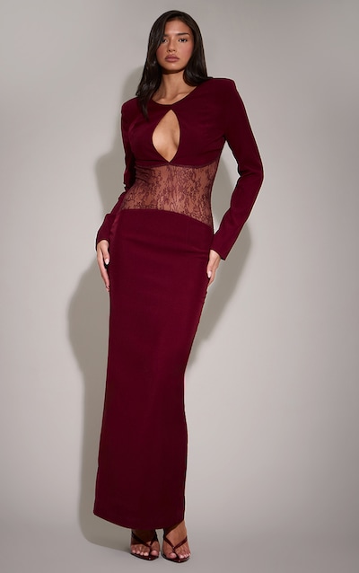 Burgandy Lace Cut Out Detail Maxi Dress