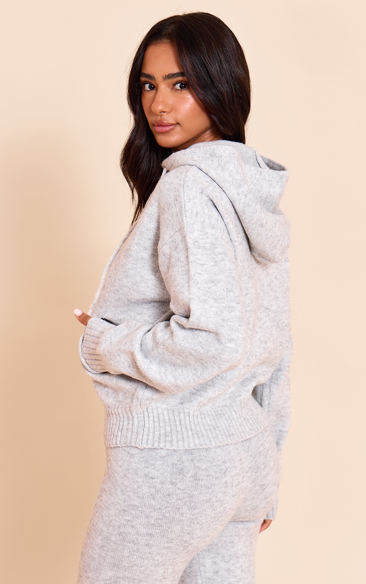 Petite Hoodie en maille tricot gris cendré à zip image 2