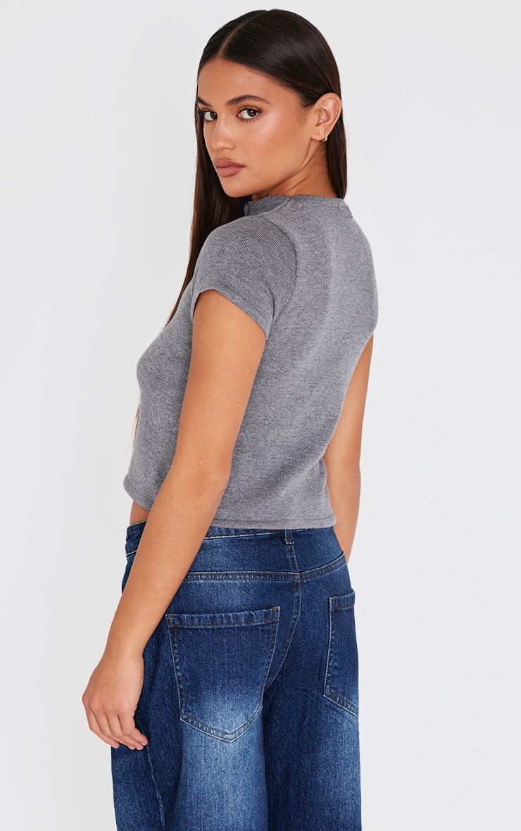 Charcoal Soft Knit Button Up Basic Top image 2