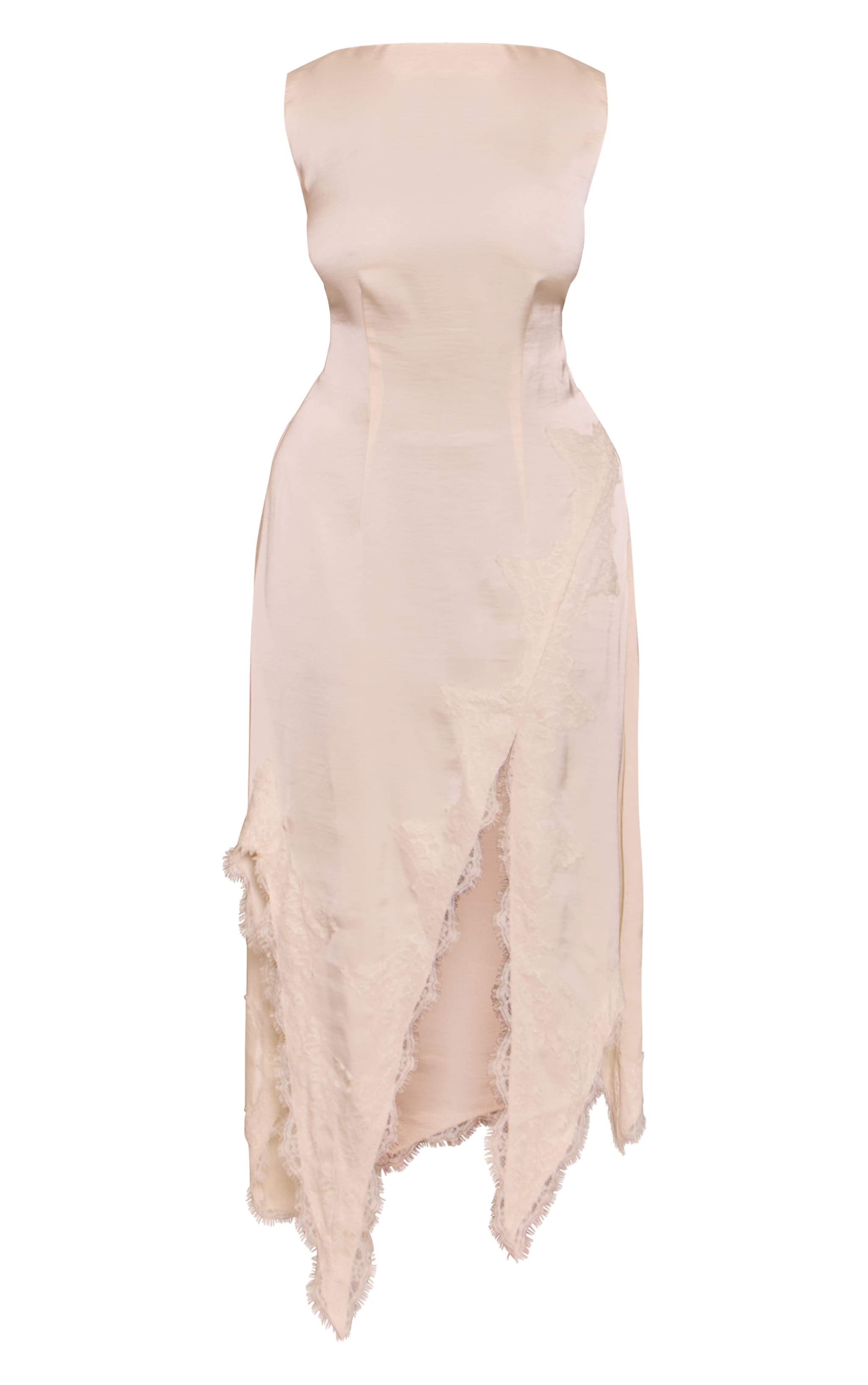 Shape Cream Satin Lace Mix Slash Neck Midi Dress image 5