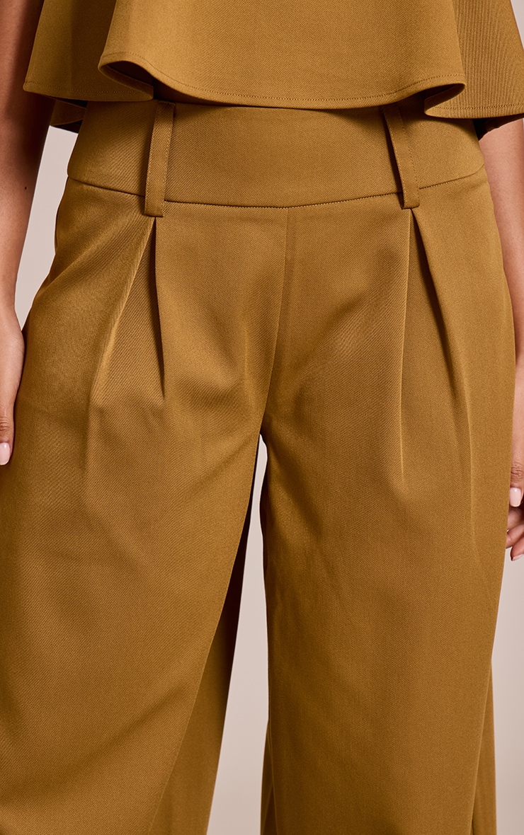 Pantalon de tailleur large tissé moutarde profond à plissures image 4