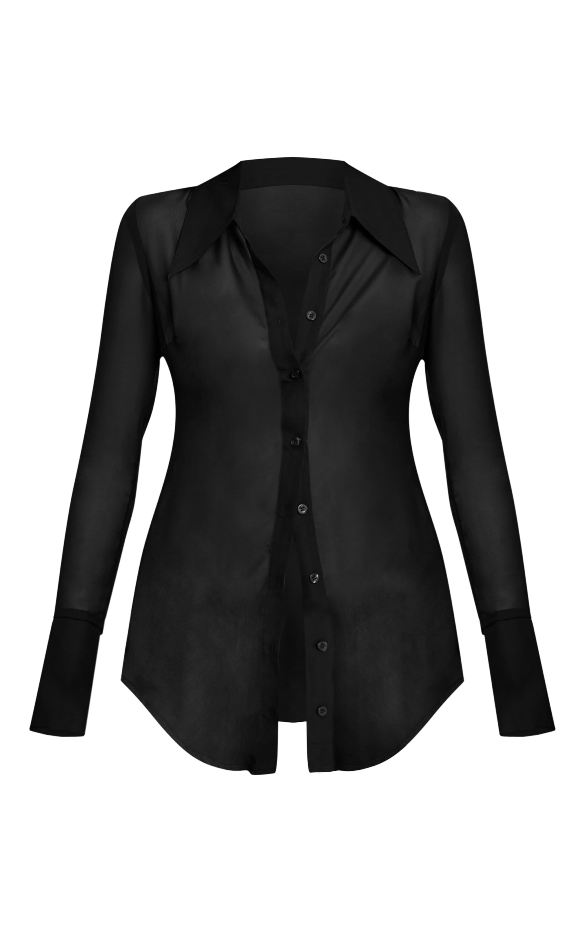 Black Chiffon Oversized Collar Button Down Fitted Shirt image 5