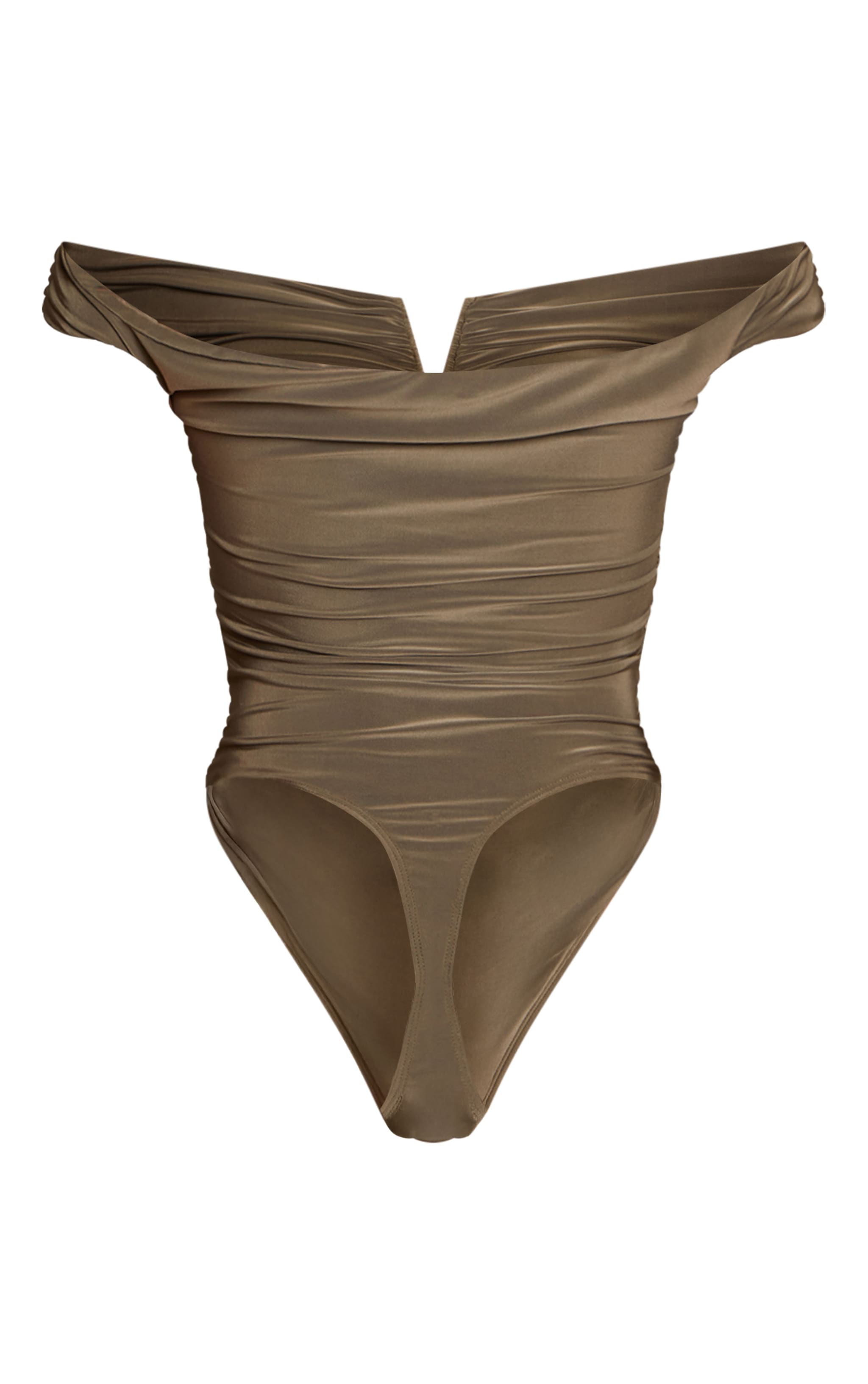 Khaki Double Layer Slinky Extreme Ruch Detail Bodysuit image 6