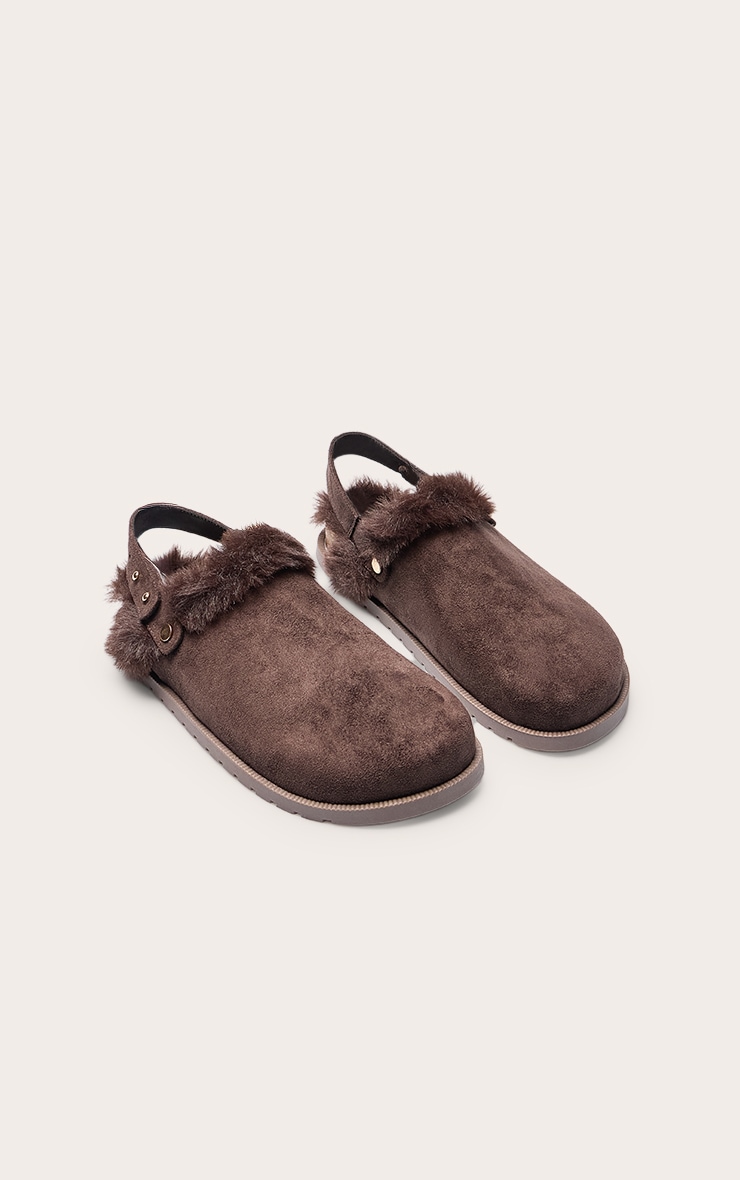 Chocolate Faux Suede Faux Fur Lined Mules image 3