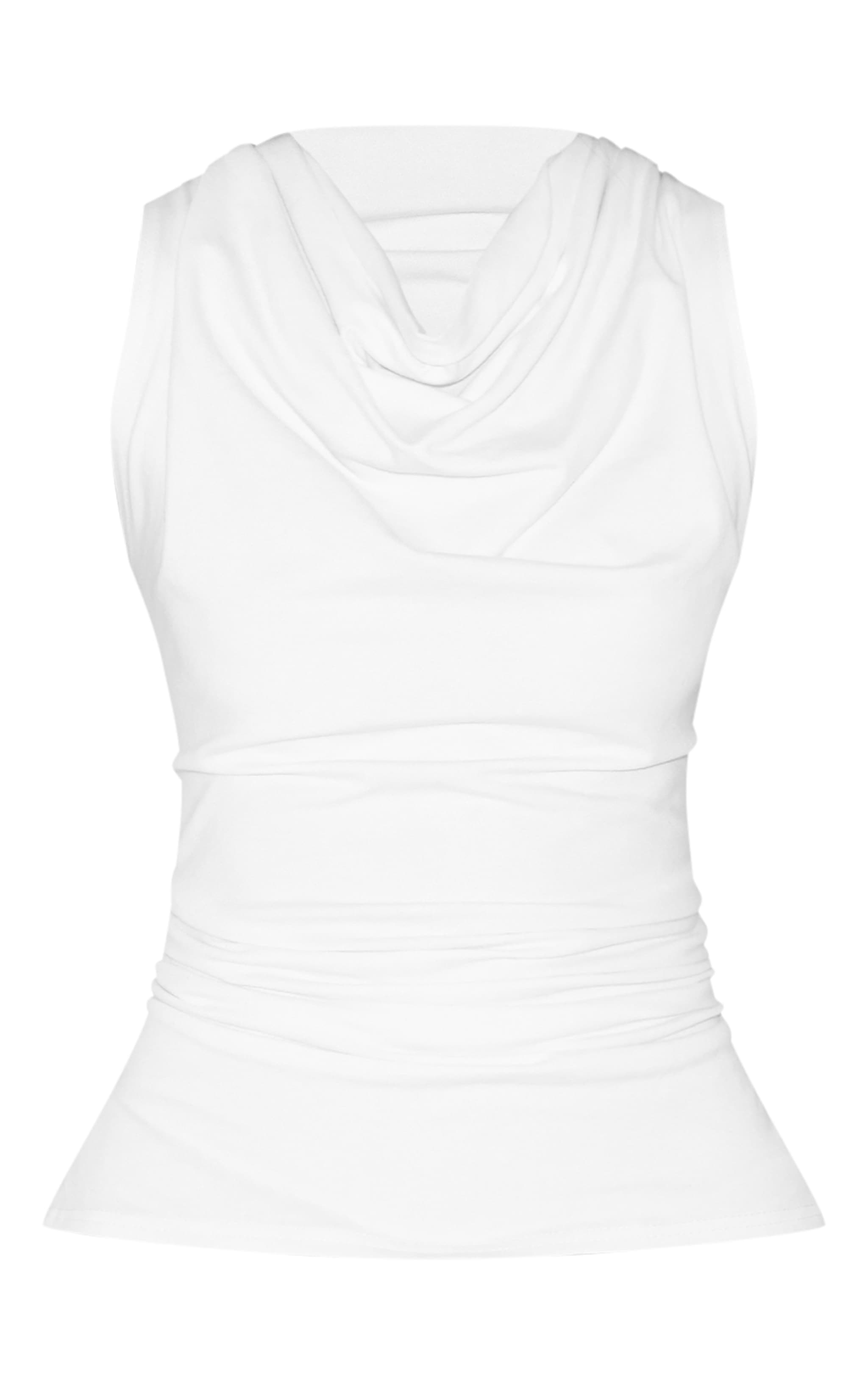 White Cotton Ruched Waist Sleeveless Top | Tops
