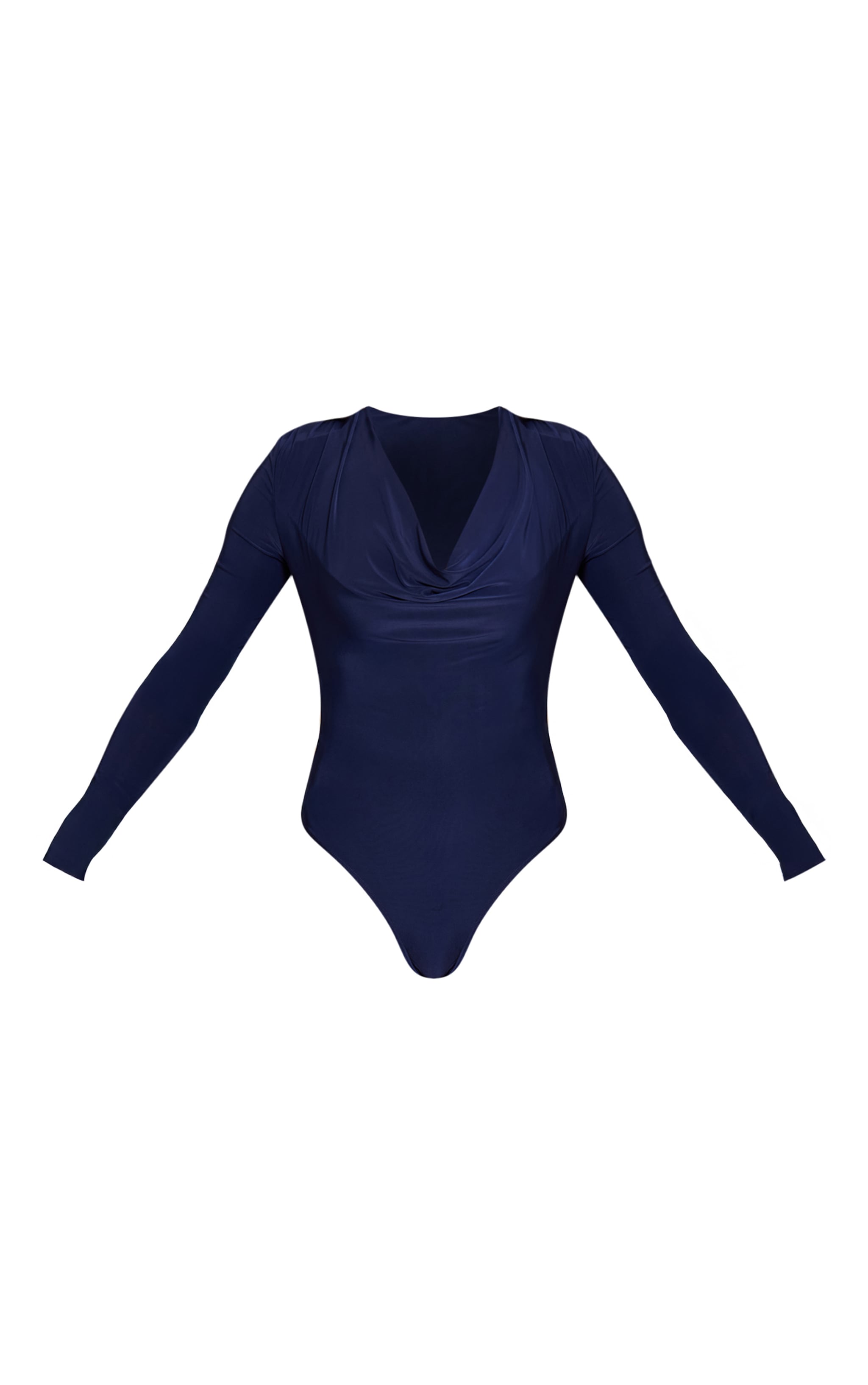 Navy Double Layer Slinky Cowl Neck Long Sleeve Bodysuit  image 5
