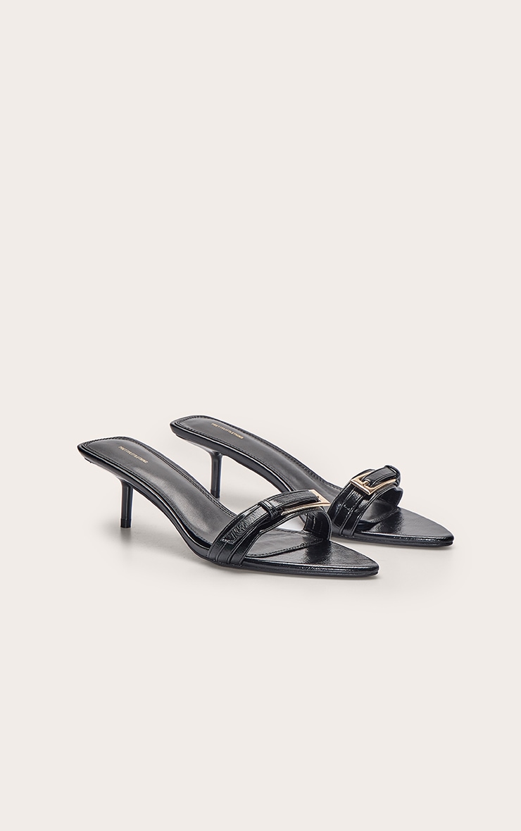 Black Crinkle PU Buckle Kitten Heel Mule image 3