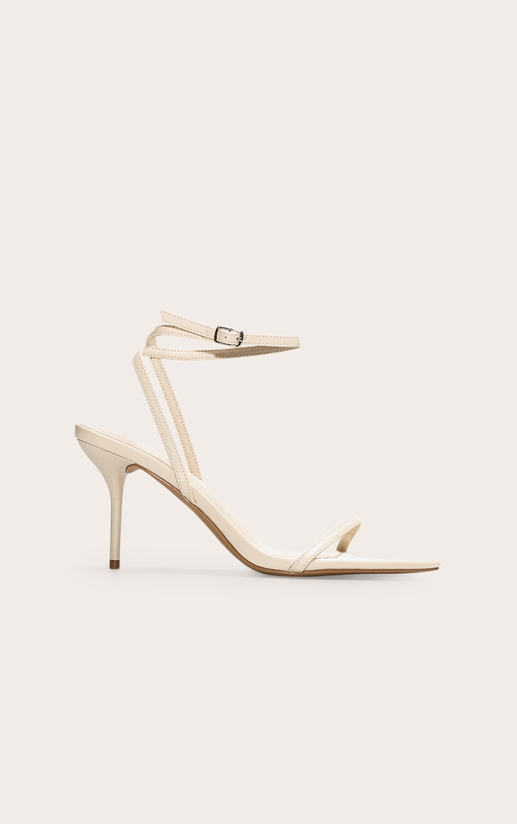Cream Pu Point Toe Barley There Stiletto Heeled Sandals image 1