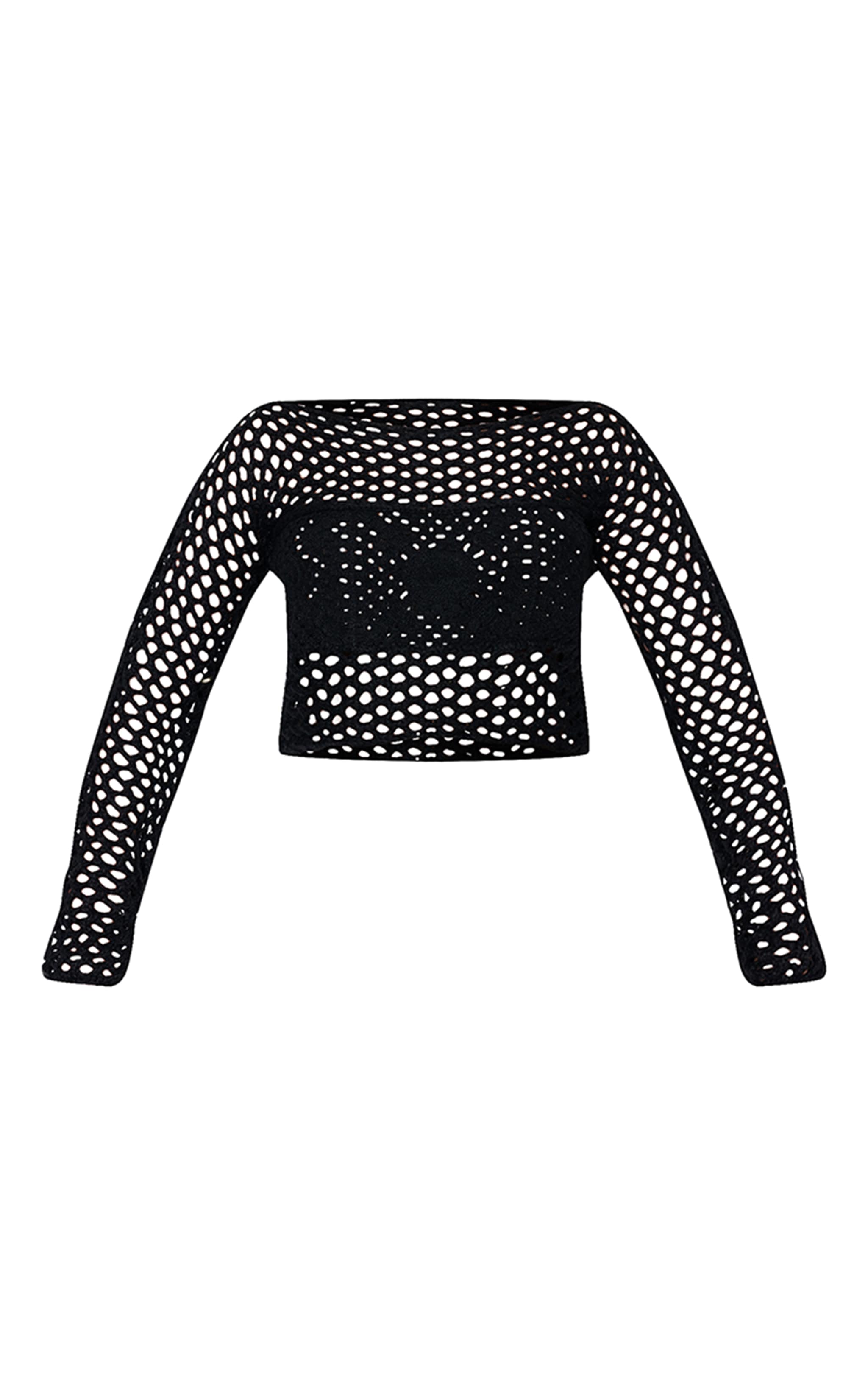 Black Flower Embossed Crochet Oversized Top image 5