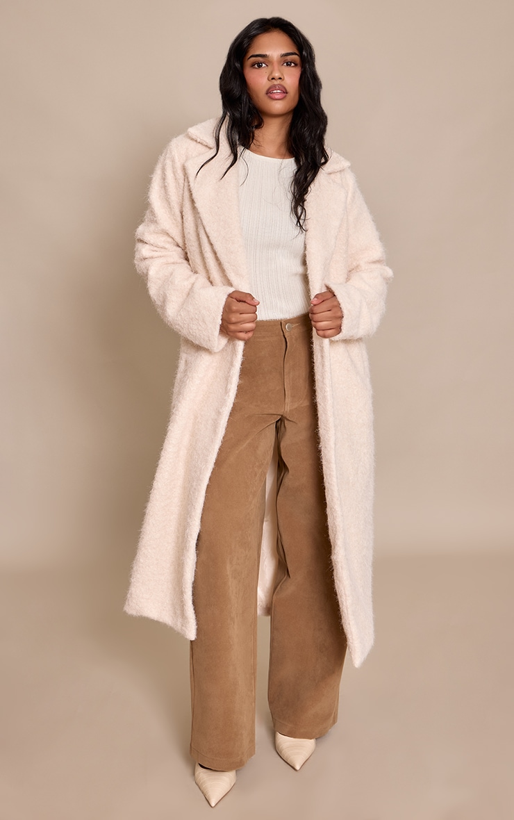 Petite Cream Borg Button Up Maxi Coat image 3