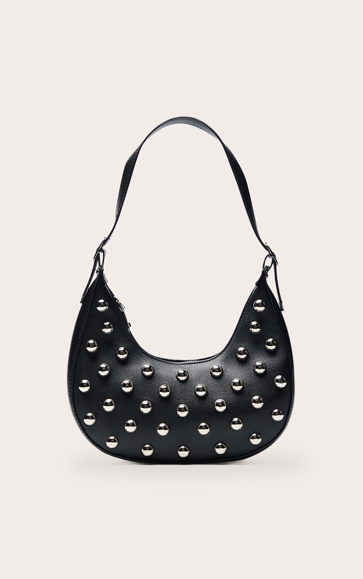 Sac à main incurvé en PU noir à clous en dômes image 2