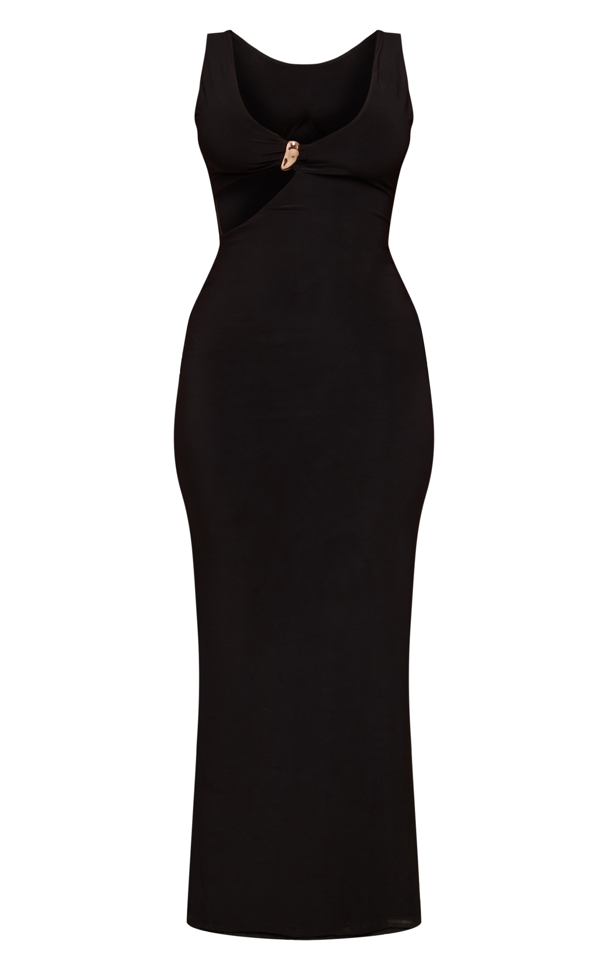 Shape Black Plunge Front Gold Trim Cut Out Maxi Dress image 5