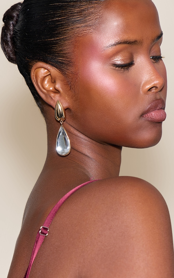 Gold Tear Drop Crystal Statement Earrings