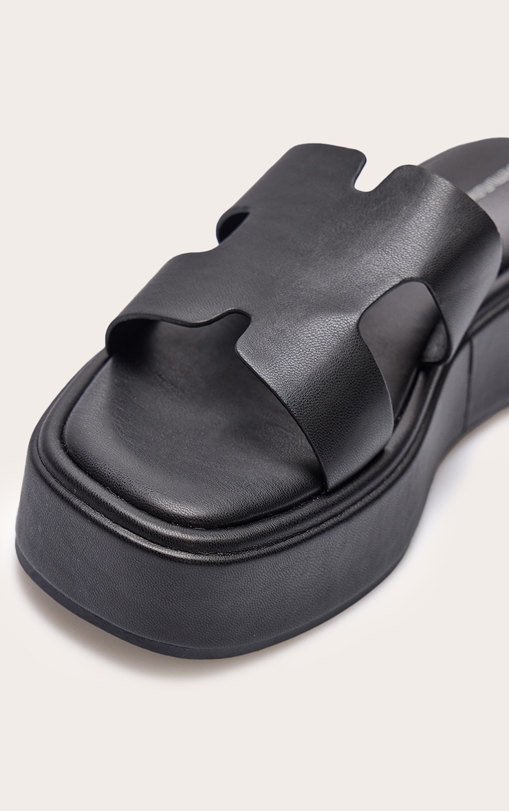 Black Pu Strap Round Toe Flatform Sandals image 4