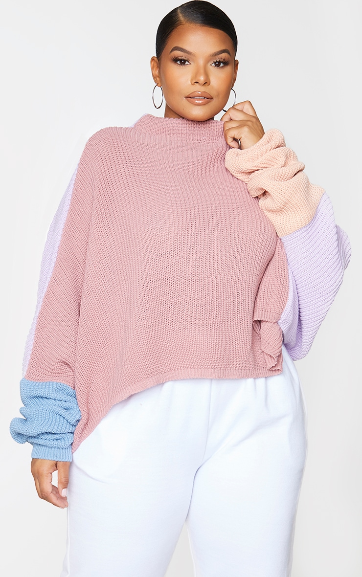 PLT Plus - Pull oversize rose style colourblock