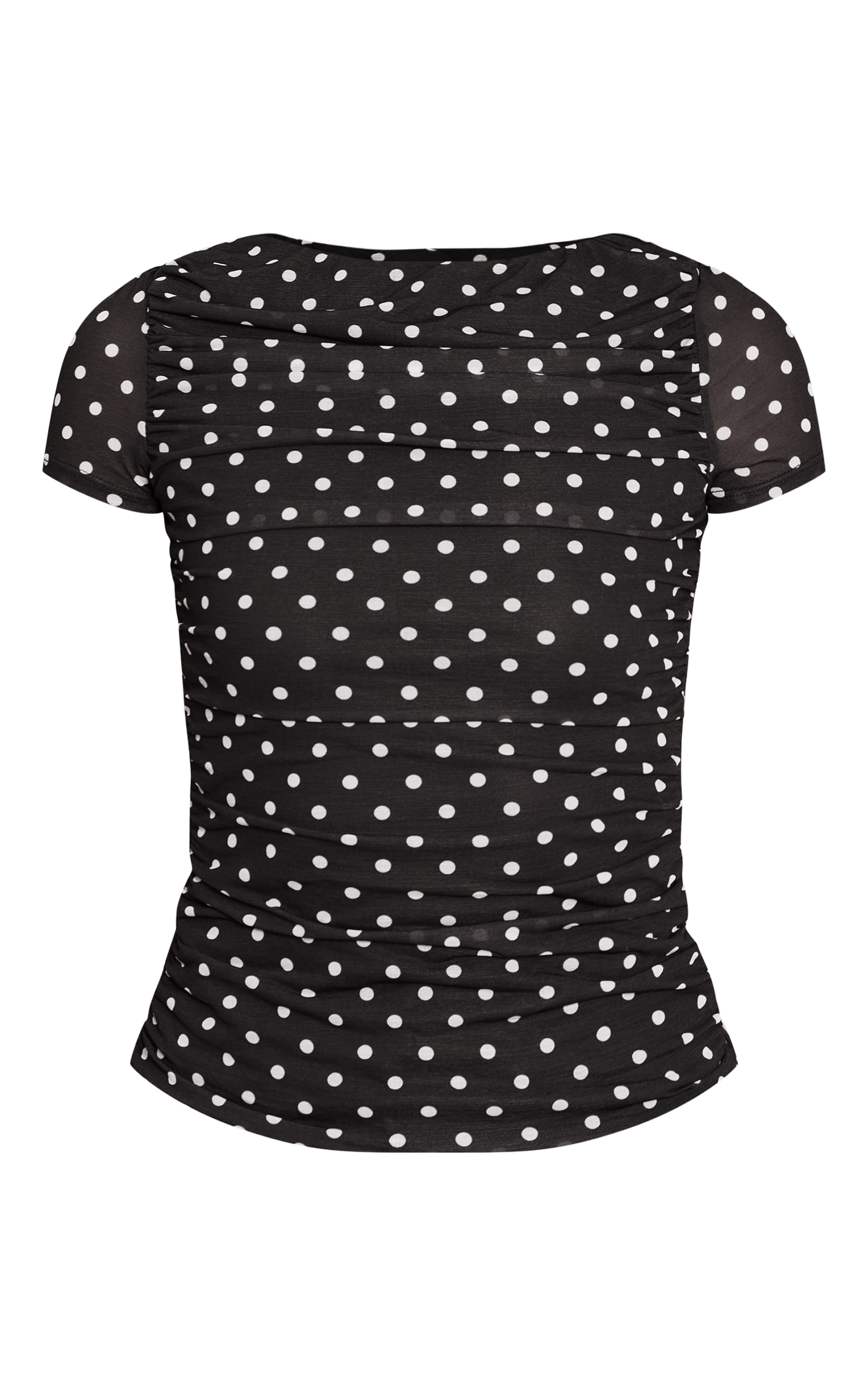 Black Polka Dot Mesh Fitted Short Sleeve Top image 5