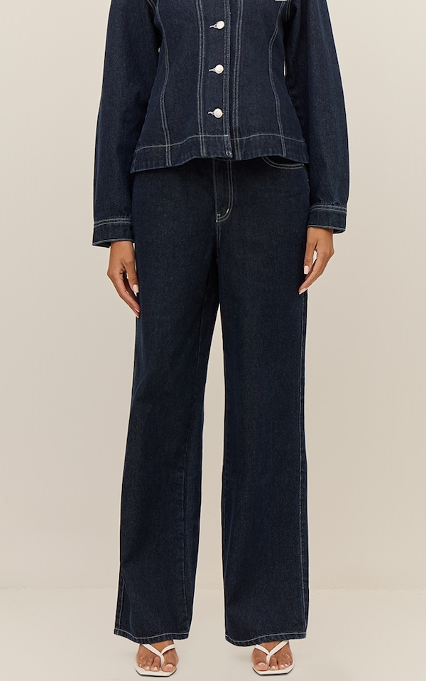 Raw Indigo High Waisted Denim Straight Leg Jeans