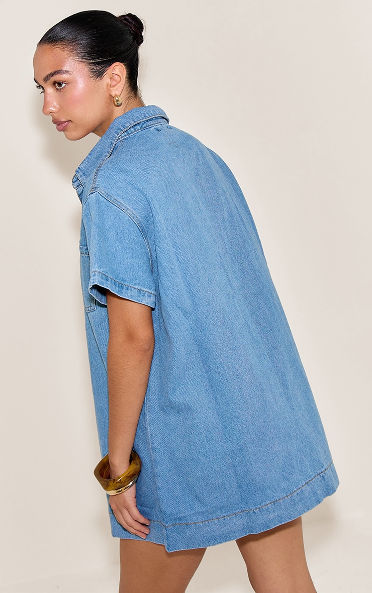 Mid Blue Wash Rugby Style Denim Mini Dress image 2