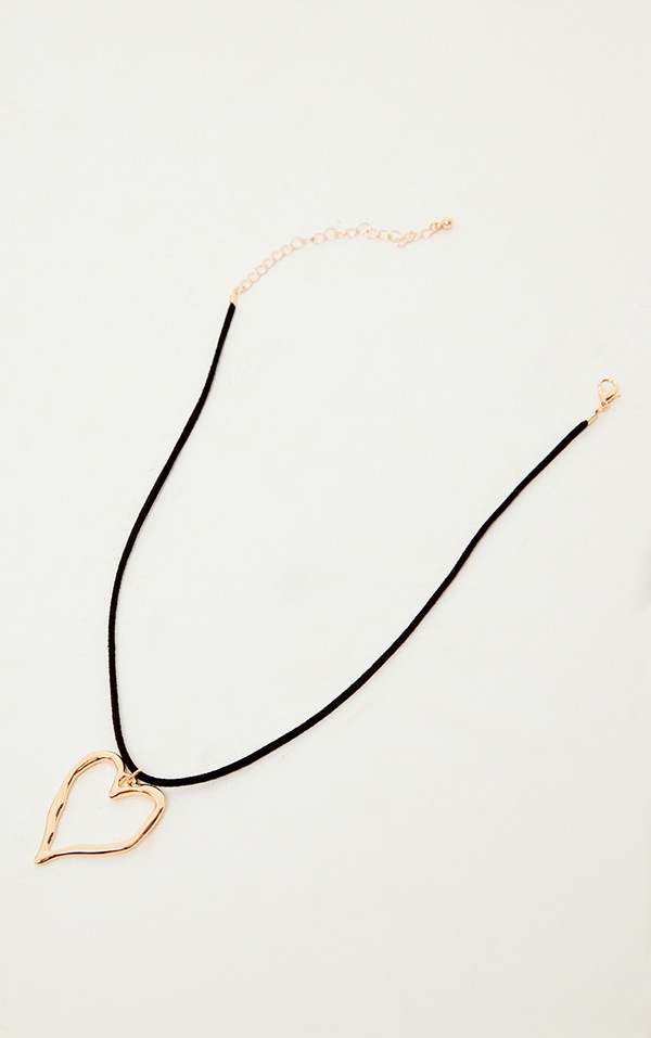 Gold Textured Heart String Necklace PrettyLittleThing