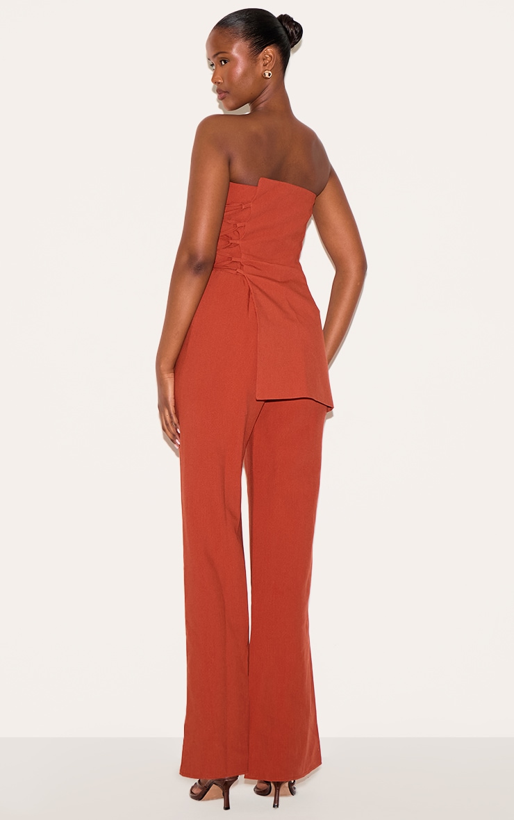 PLT Label Paprika Overlay Panel Lace Up Tailored Jumpsuit image 2
