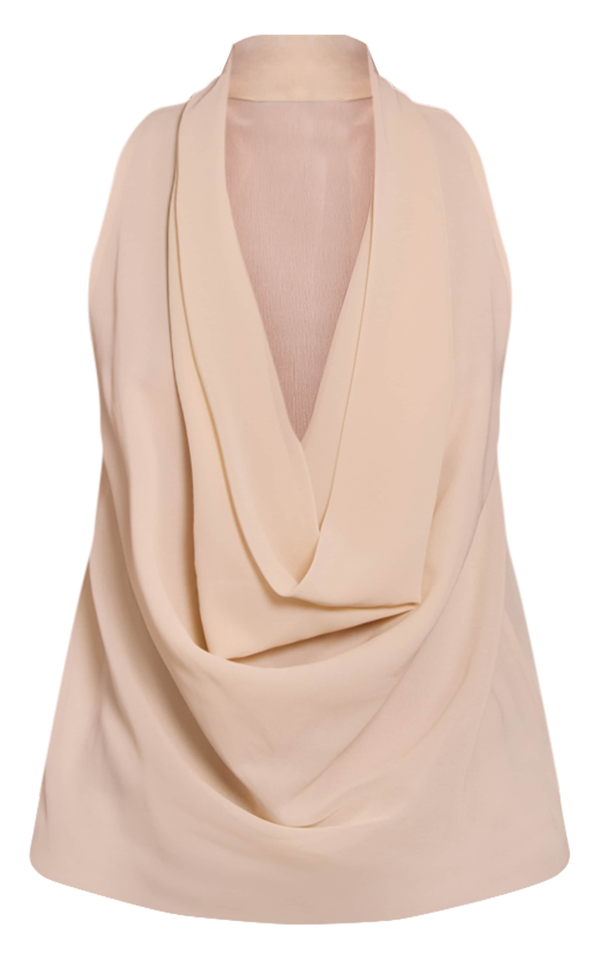 Cream Chiffon Extreme Cowl Neck Detail Long Top image 5