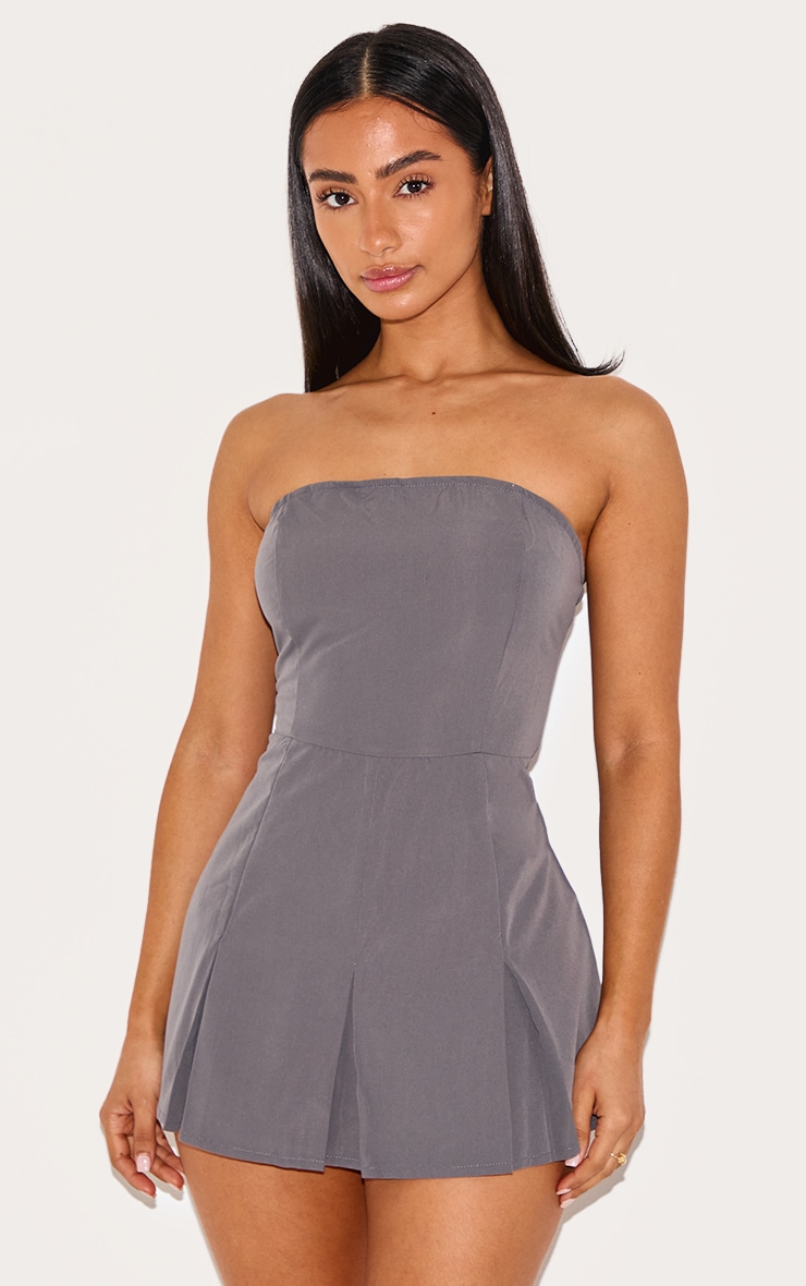 Petite Combishort bustier tissé gris anthracite ajusté image 1