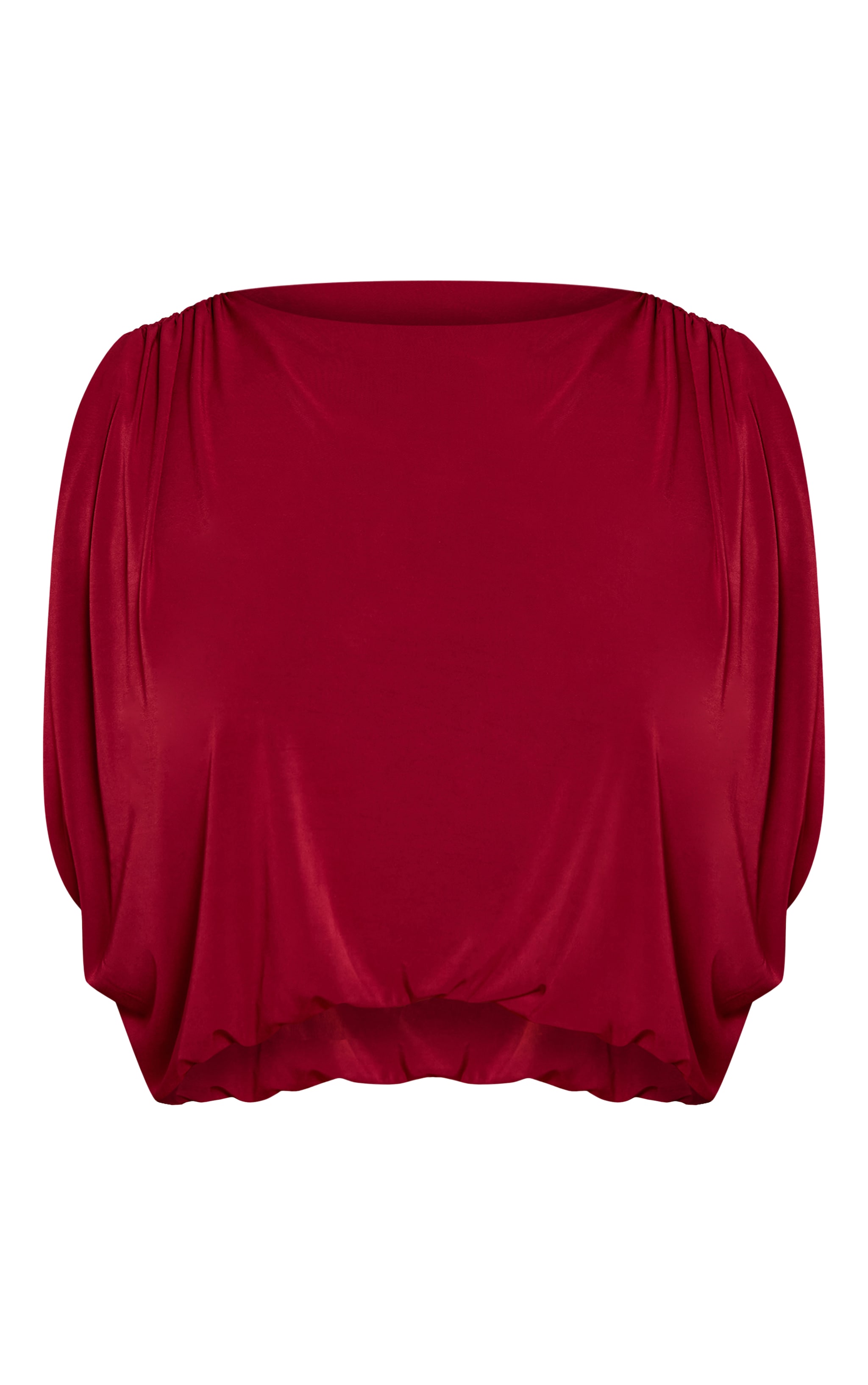 Wine Double Layer Slinky Drape Ruched Cape Top image 5