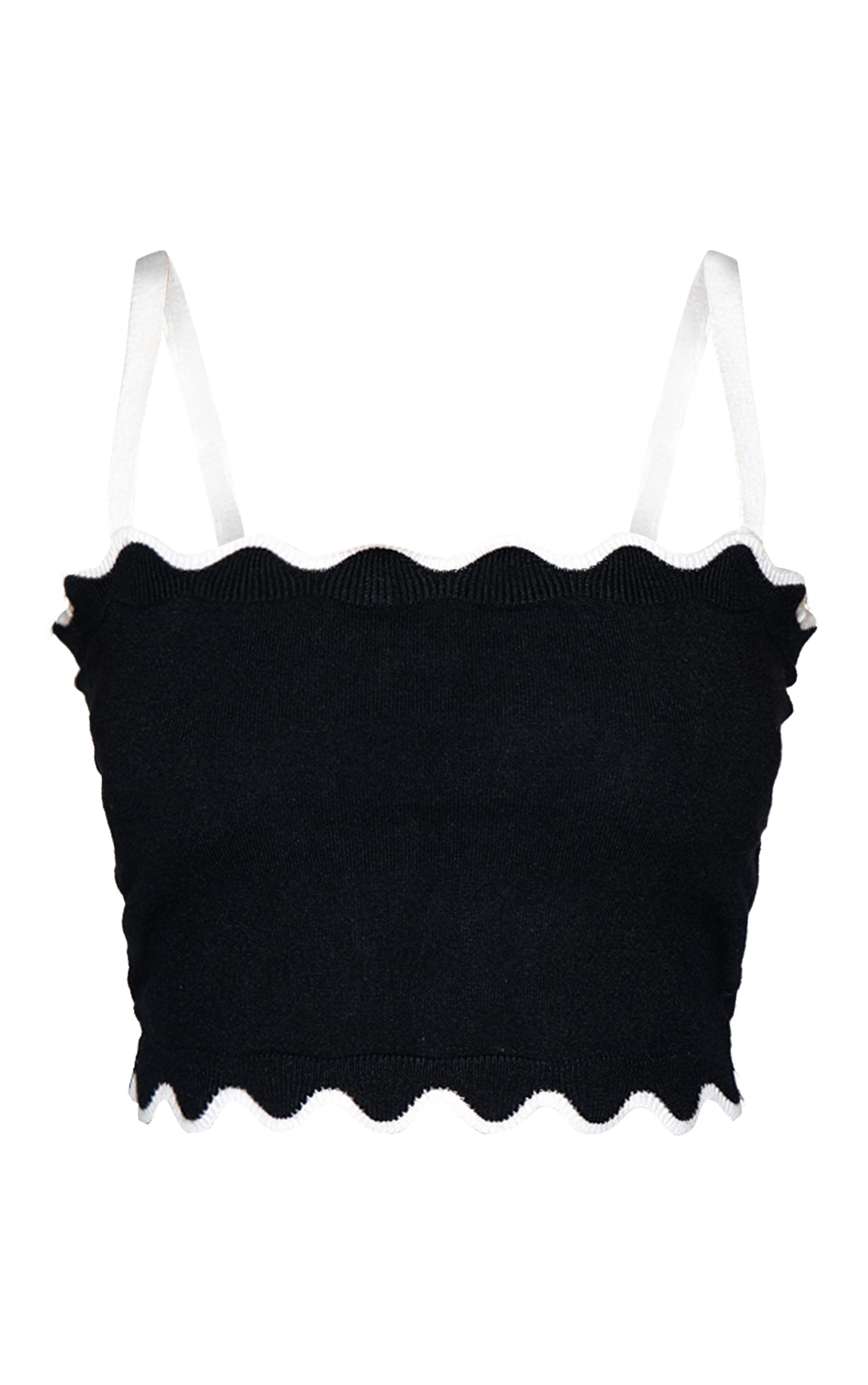Débardeur en maille tricot douce noire à lisérés contrastants et bordures festonnées image 5