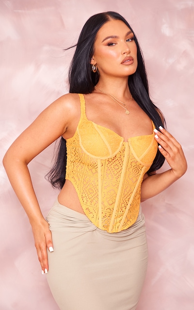 Bright Orange Textured Embroidered Bow Detail Corset