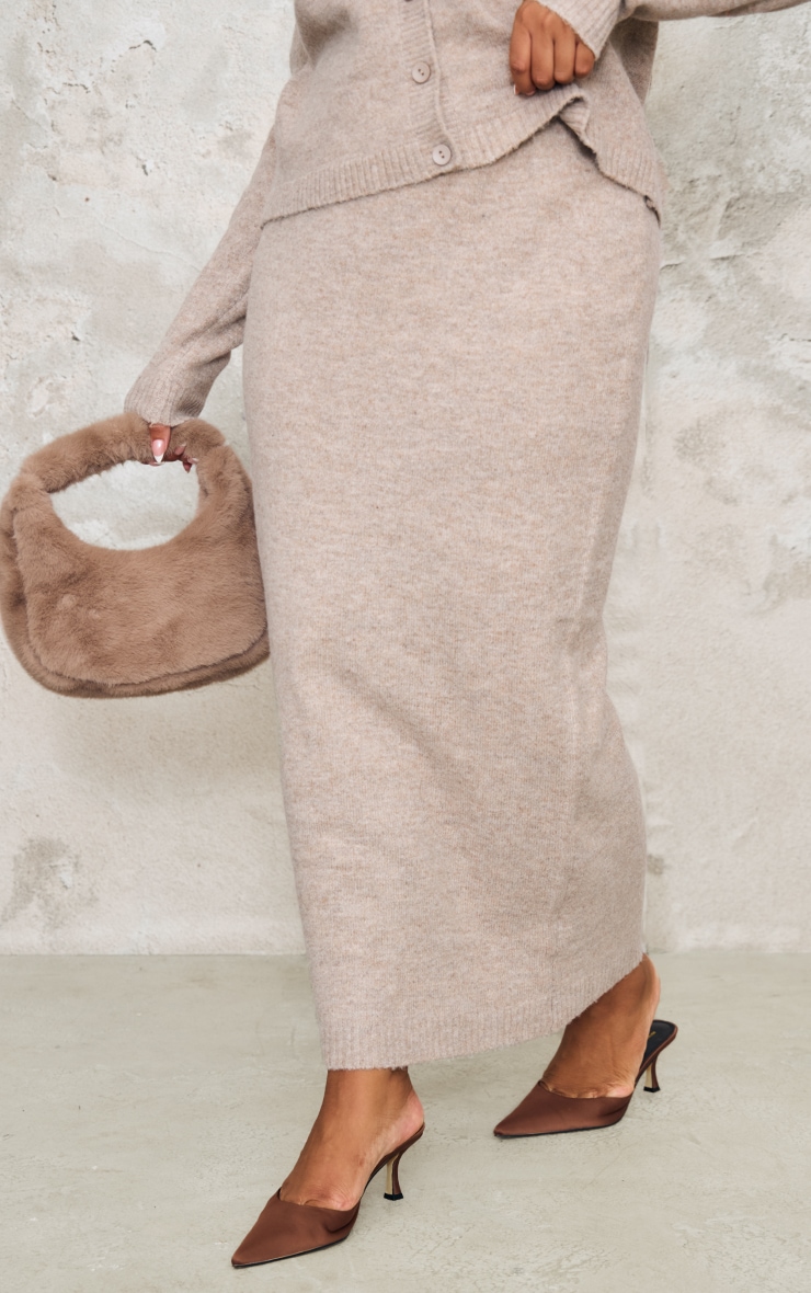 Plus Taupe Melange Soft Knit Maxi Skirt image 4