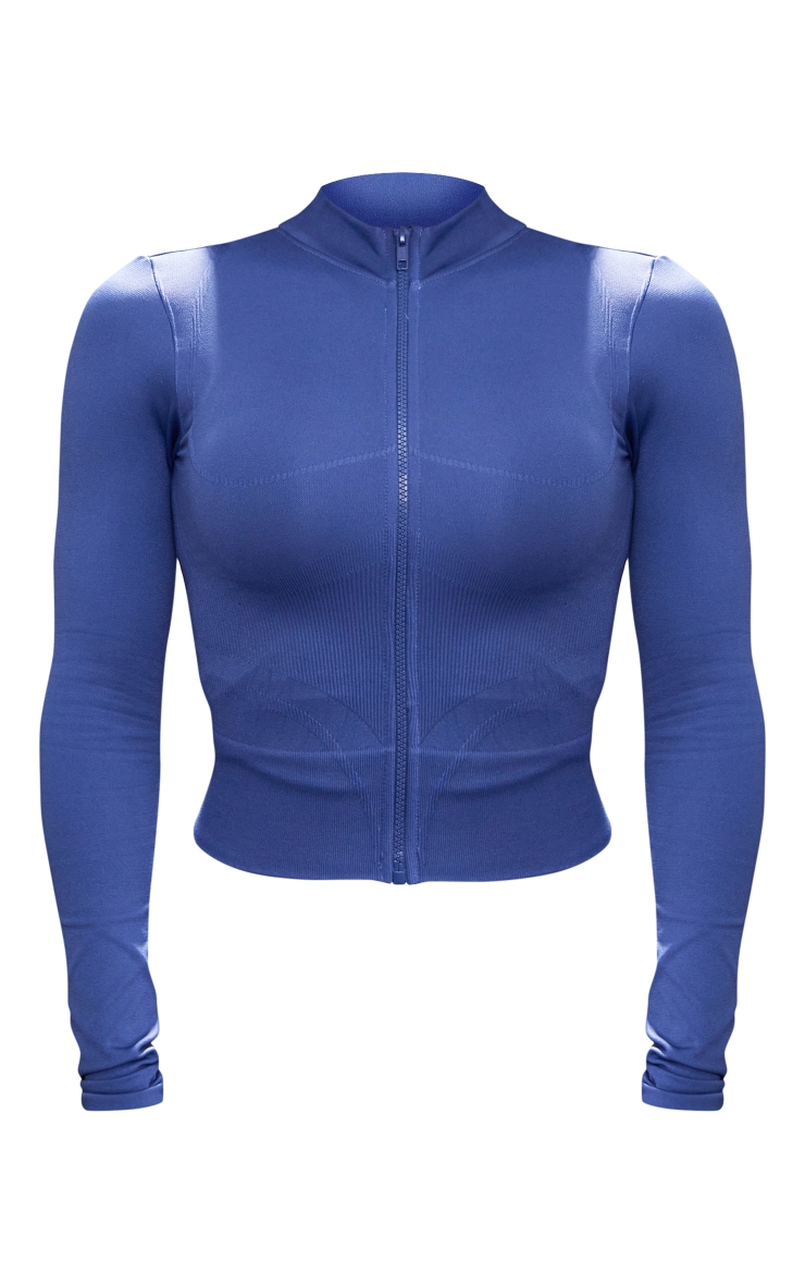 PRETTYLITTLETHING Blue Sport Seamless Bust Panel Detail Zip Up Jacket image 5