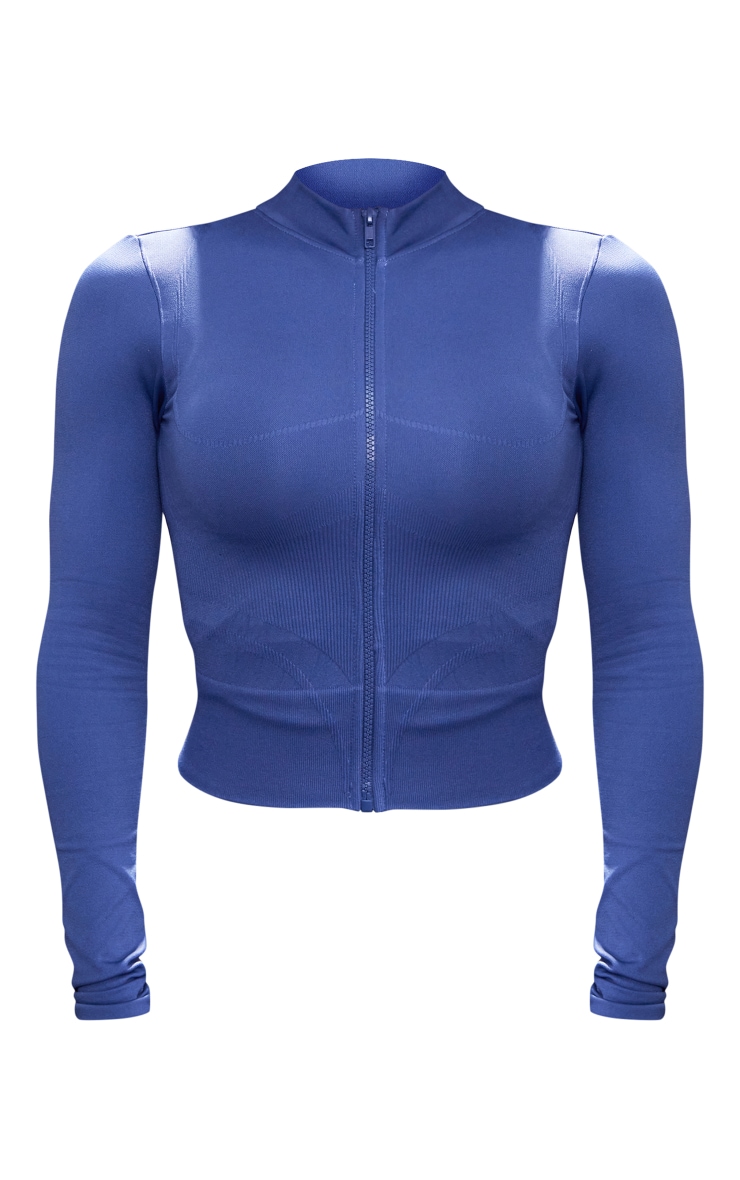 PRETTYLITTLETHING Blue Sport Seamless Bust Panel Detail Zip Up Jacket image 5