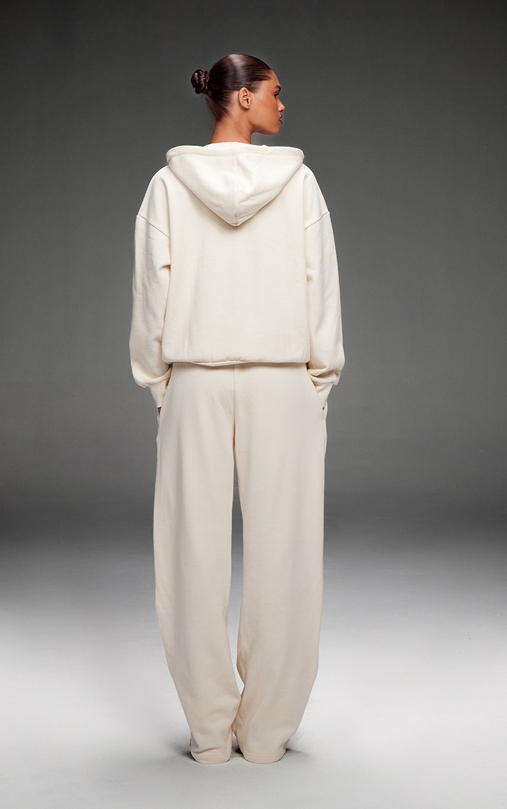 PRETTYLITTLETHING Cream Premium Embroidered Oversized Wide Leg Sweatpants image 3