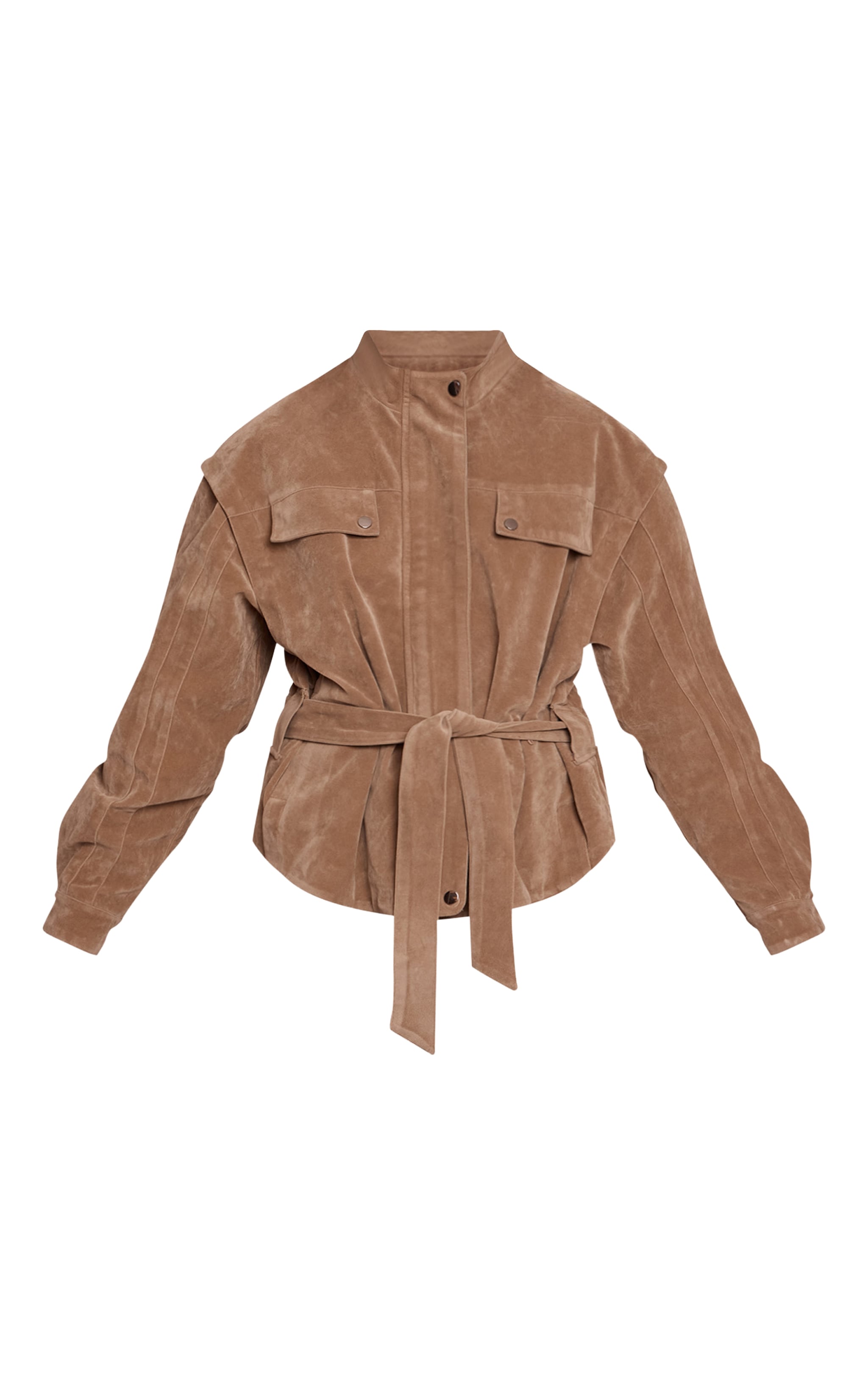 Mushroom Faux Suede Belted Drop Waist Jacket image 5