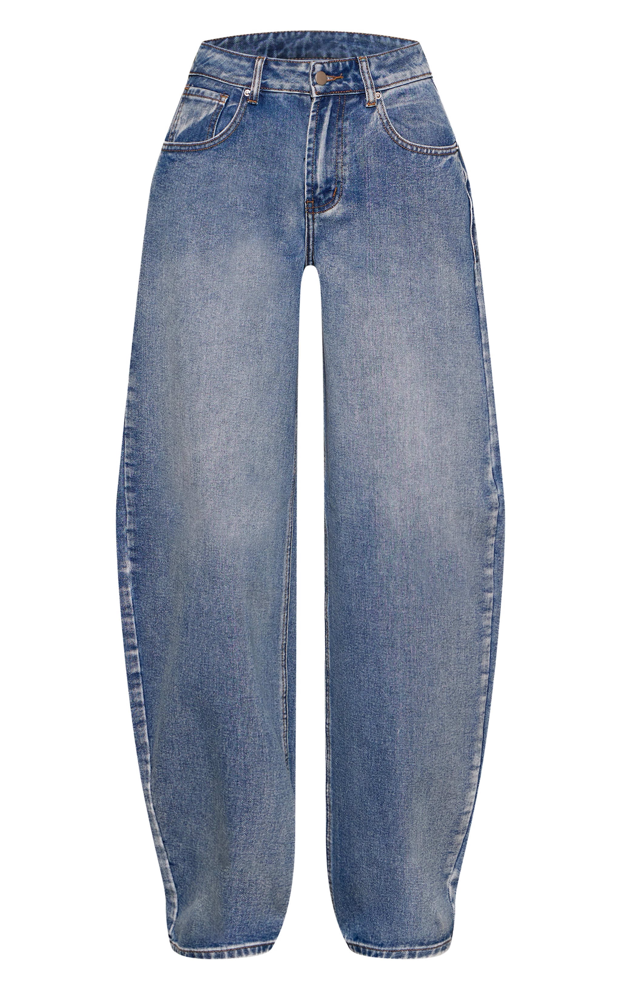 Mid Blue Low Rise Barrel Jeans image 5