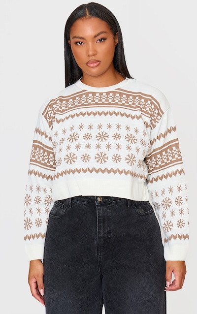 Plus Cream Snowflake Fairisle Cropped Christmas Jumper