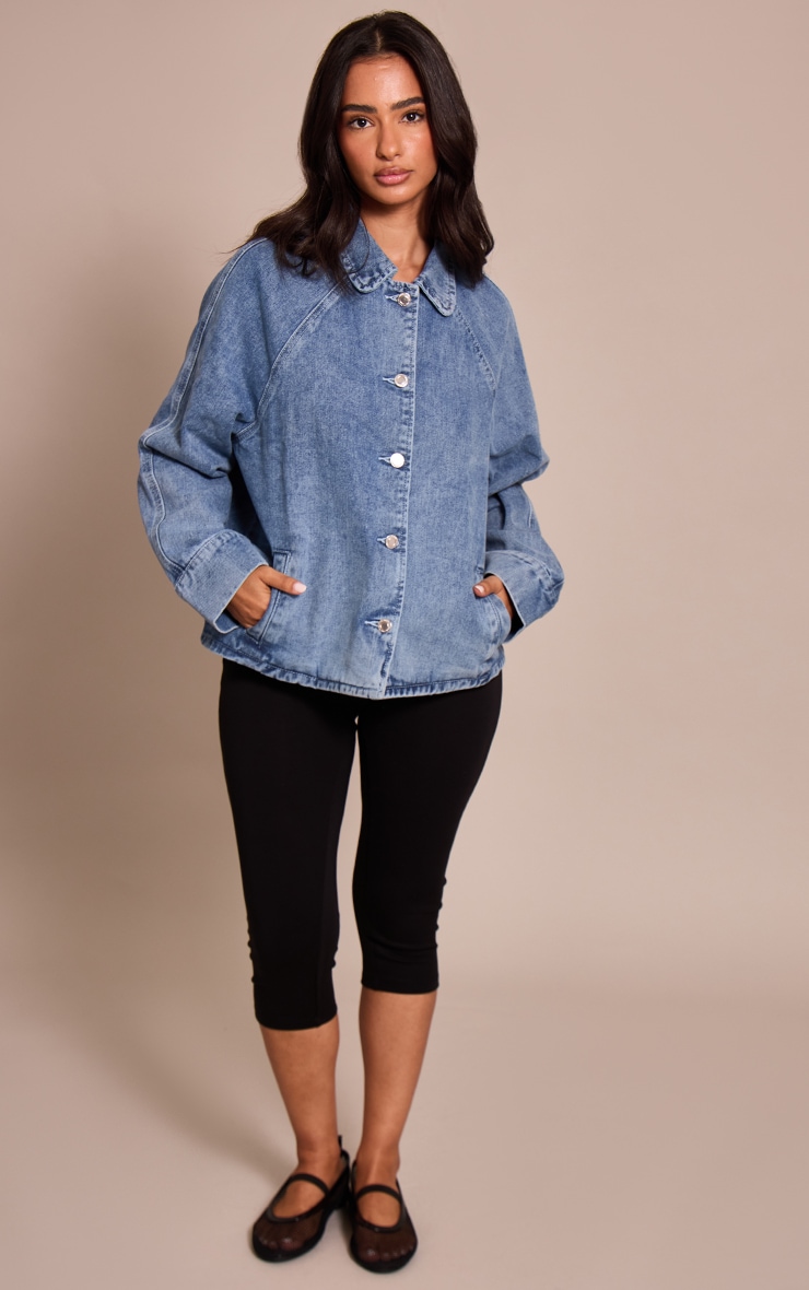 Petite Light Blue Oversized Denim Car Coat image 3