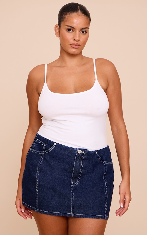 Plus Indigo Contrast Stitch No Waistband Denim Mini Skirt