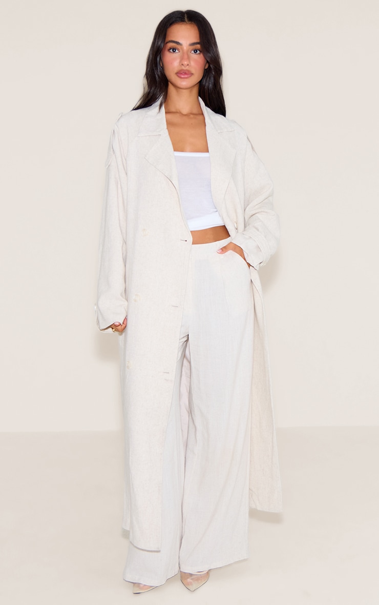 Petite Stone Oversized Linen Look Maxi Trench Coat image 1