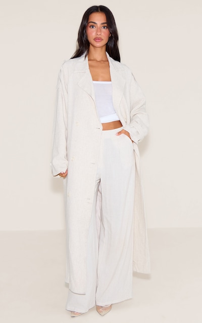Petite Stone Oversized Linen Look Maxi Trench Coat