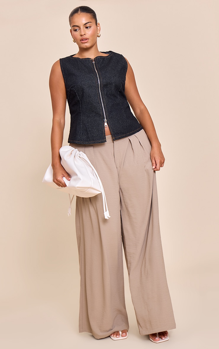 Plus Raw Indigo Wash Zip Detail Sleeveless Denim Top image 3