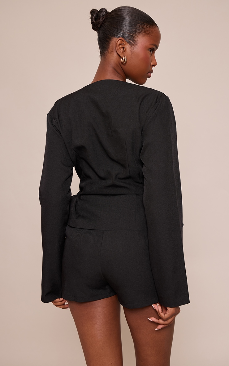 Black Woven Tailored Button Romper image 2