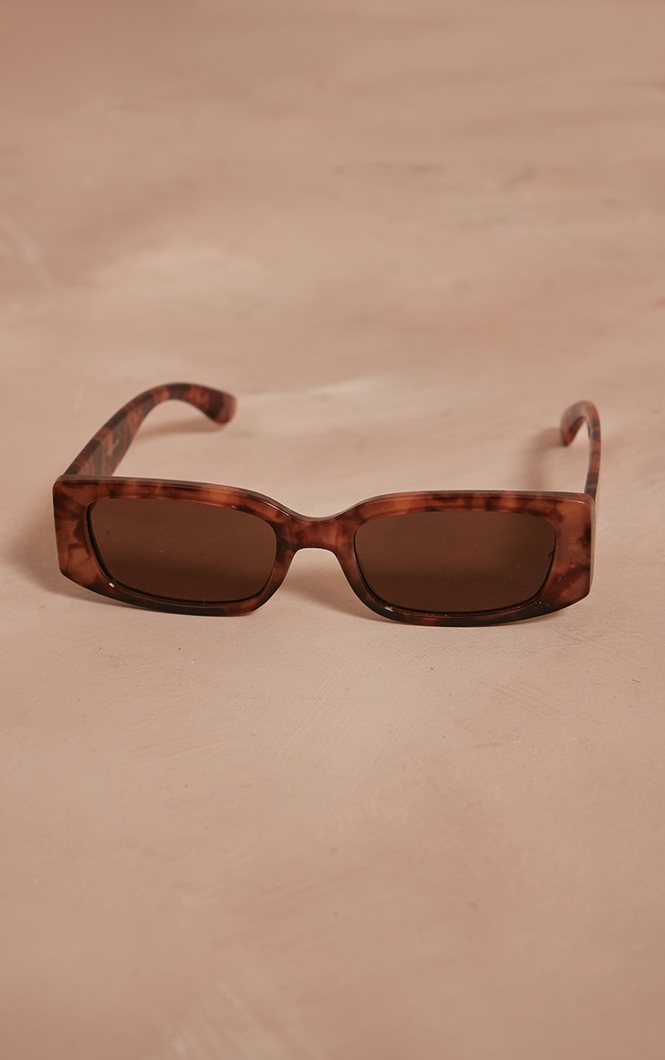 Orange Tort Brown Lens Slim Rectangle Sunglasses image 2