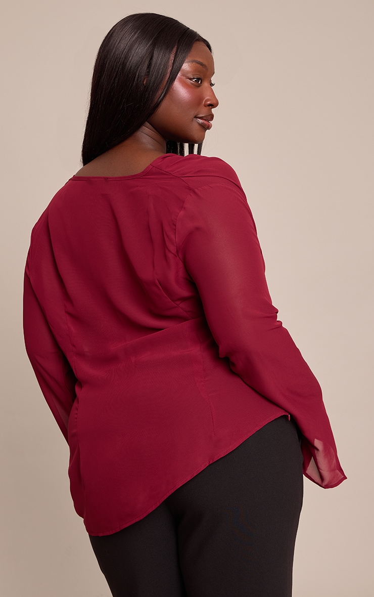 Plus Wine Chiffon Cowl Plunge Blouse  image 2