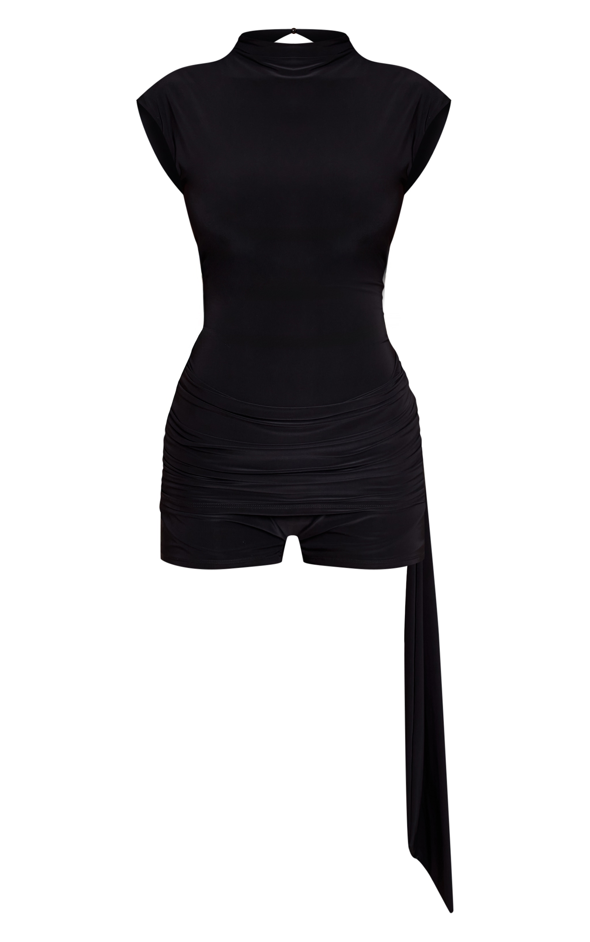 Petite Black Slinky Drape Detail Playsuit image 5