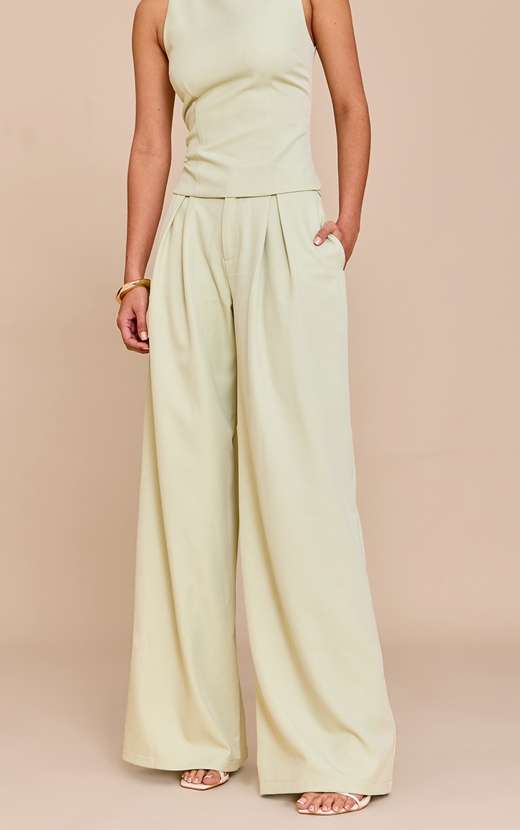 Pale Lime Woven Tailored Wide Leg Pants image 2