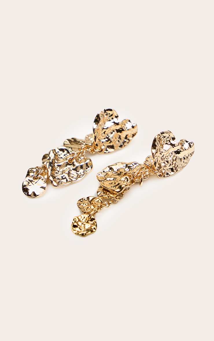 Gold Textured Draped Heart Earrings image 3