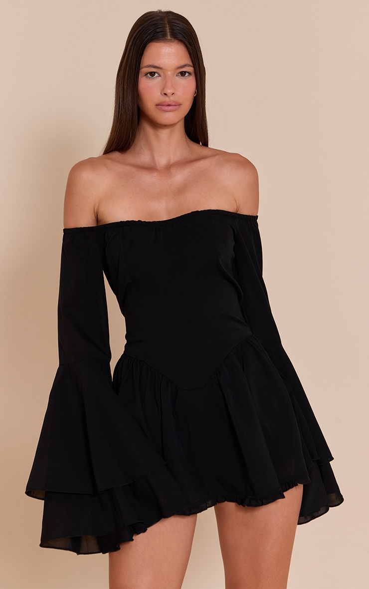 My shawty MARQUE bell sleeve dress ブラック Bell Sleeve Black Dress | PrettyLittleThing USA
