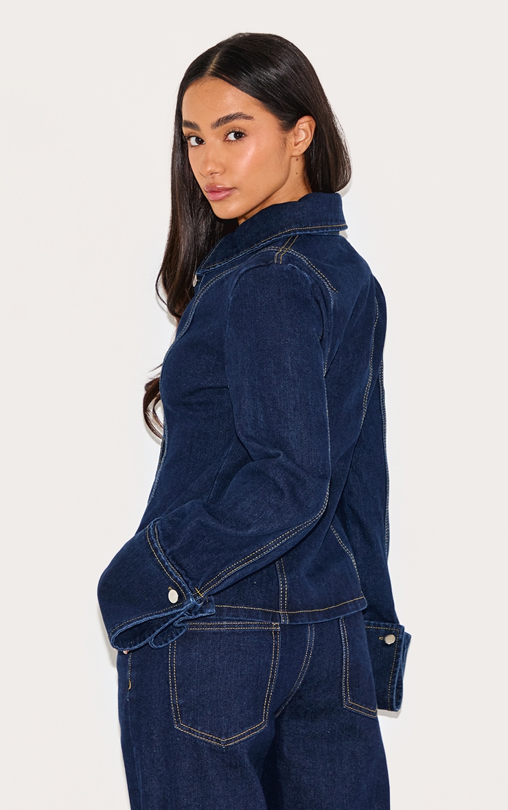 Petite Chemise ajustée en jean bleu indigo délavé à manches longues image 2